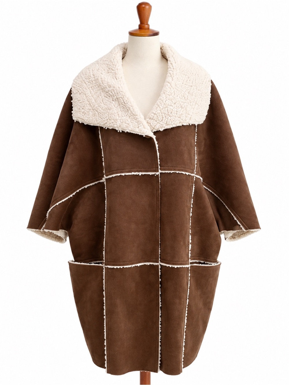 Brown Shearling Women's Coat Chico’s Tan Faux Suede Short Sleeve Wrap small